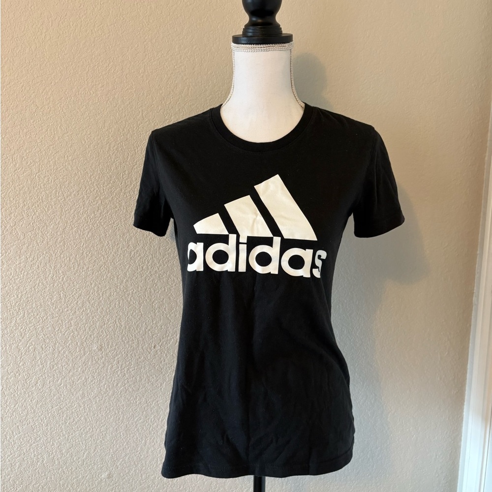 Adidas Women's Black and White Logo Tee size small